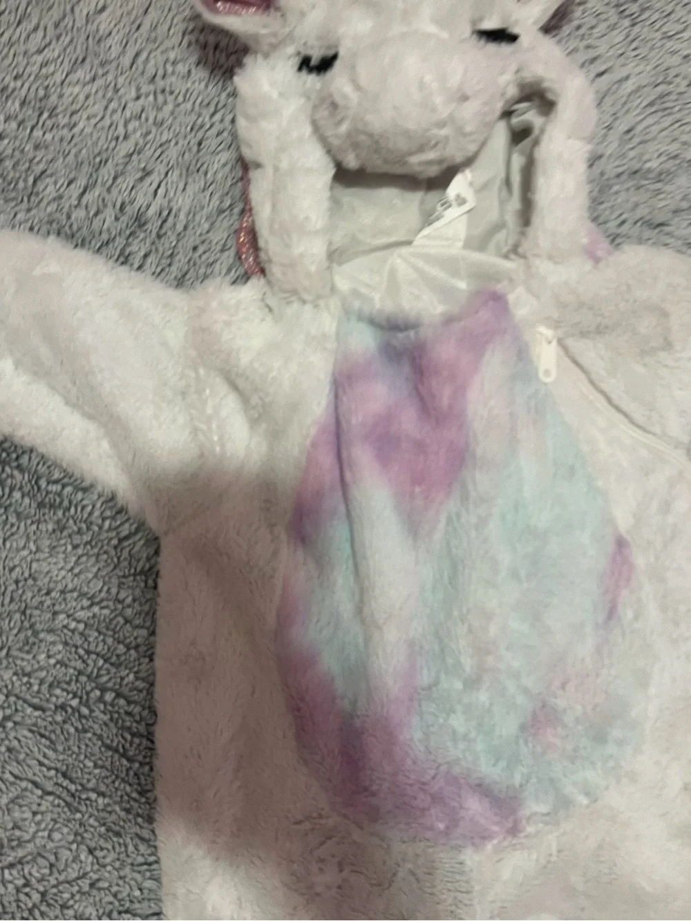 Spirit White Unicorn Costume with Pink Shimmer Wings and Rainbow Mane
